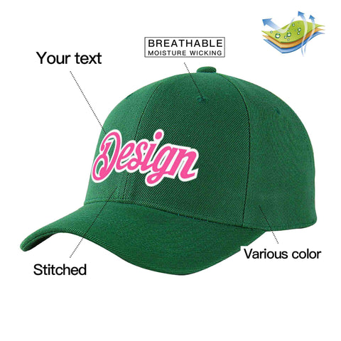 Custom Green Pink-White Curved Eaves Sport Design Baseball Cap