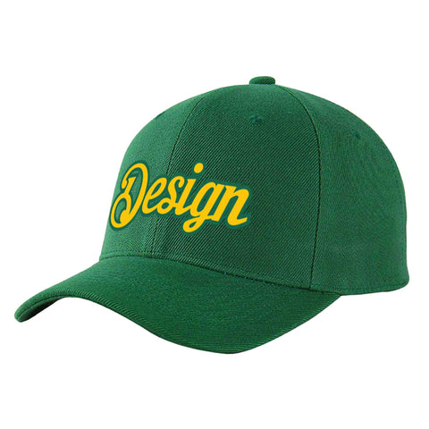 Custom Green Gold-Kelly Green Curved Eaves Sport Design Baseball Cap