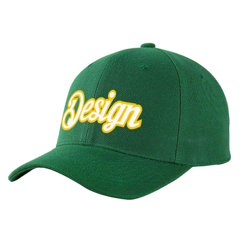 Custom Green White-Gold Curved Eaves Sport Design Baseball Cap
