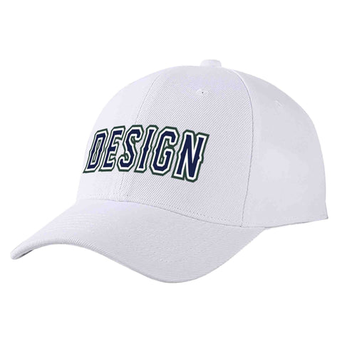 Custom White Navy-White Curved Eaves Sport Design Baseball Cap