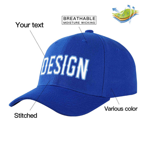 Custom Royal White-Light Blue Curved Eaves Sport Design Baseball Cap