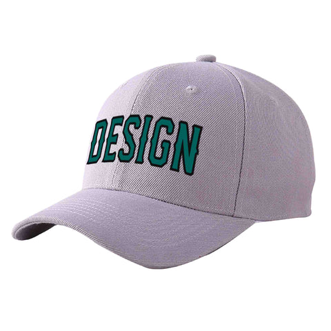 Custom Gray Aqua-Black Curved Eaves Sport Design Baseball Cap