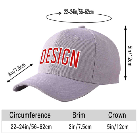 Custom Gray Red-White Curved Eaves Sport Design Baseball Cap