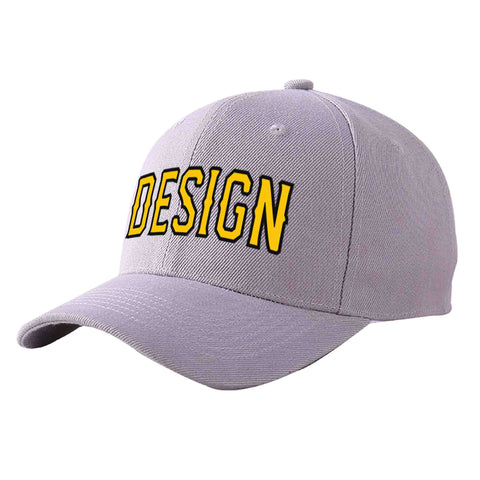 Custom Gray Gold-Black Curved Eaves Sport Design Baseball Cap