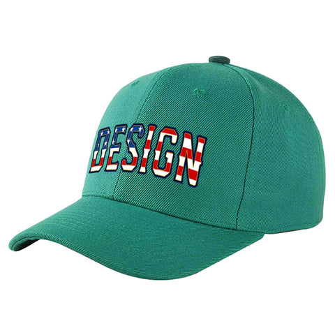 Custom Light Green Vintage USA Flag-Gold Curved Eaves Sport Design Baseball Cap