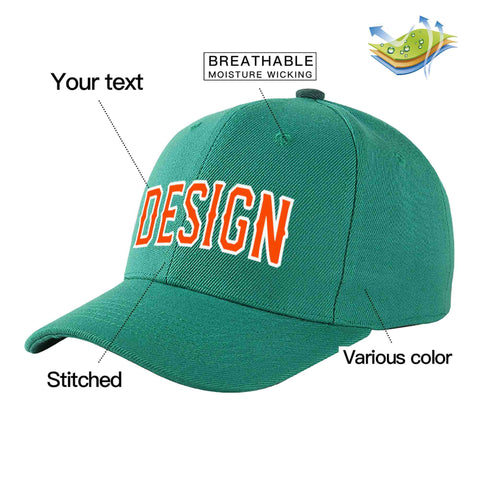 Custom Light Green Orange-White Curved Eaves Sport Design Baseball Cap