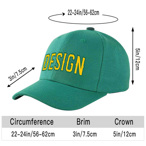 Custom Light Green Gold-Kelly Green Curved Eaves Sport Design Baseball Cap