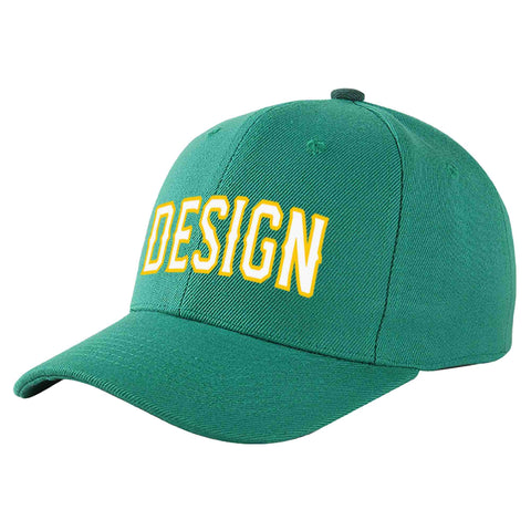Custom Light Green White-Gold Curved Eaves Sport Design Baseball Cap