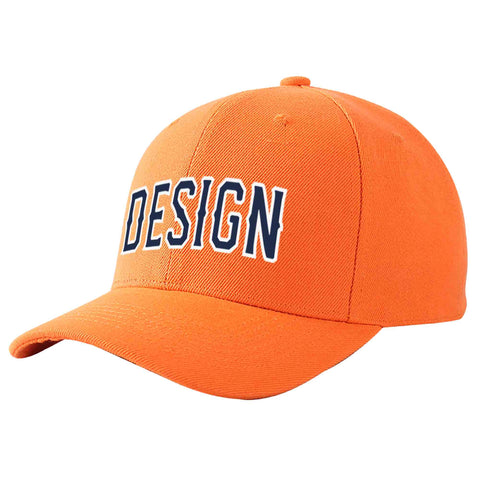 Custom Orange Navy-White Curved Eaves Sport Design Baseball Cap