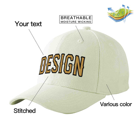 Custom Cream Old Gold-Black Curved Eaves Sport Design Baseball Cap