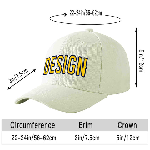 Custom Cream Gold-Navy Curved Eaves Sport Design Baseball Cap