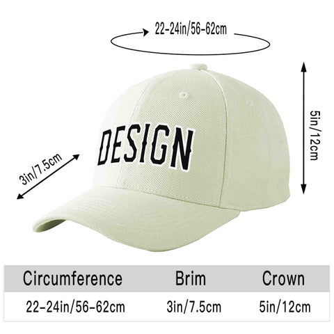 Custom Cream Black-White Curved Eaves Sport Design Baseball Cap