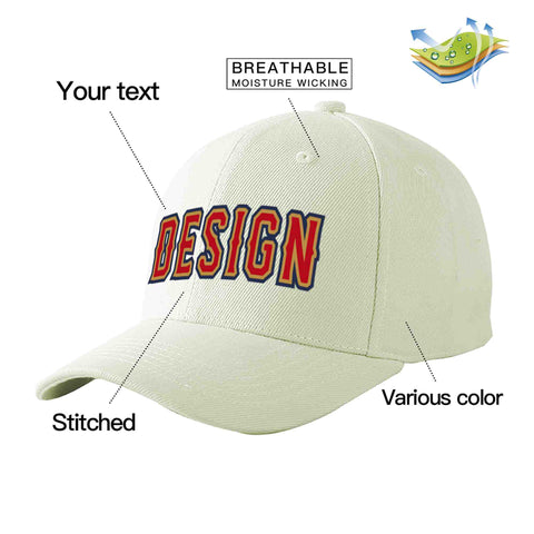 Custom Cream Red-Old Gold Curved Eaves Sport Design Baseball Cap