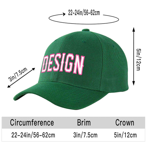 Custom Green White-Pink Curved Eaves Sport Design Baseball Cap