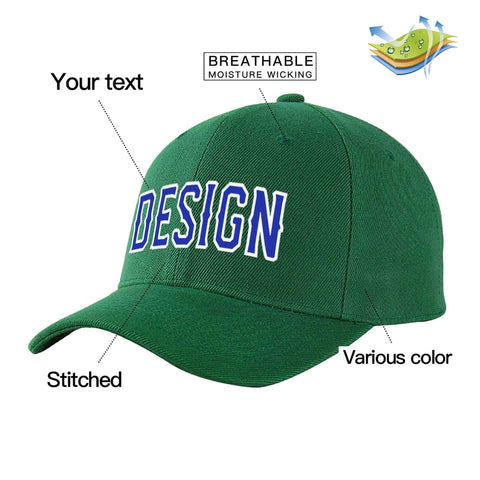 Custom Green Royal-White Curved Eaves Sport Design Baseball Cap