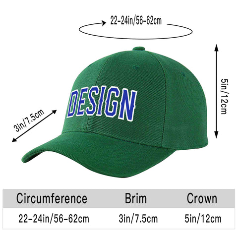 Custom Green Royal-White Curved Eaves Sport Design Baseball Cap