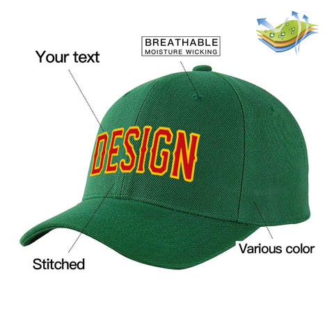 Custom Green Red-Yellow Curved Eaves Sport Design Baseball Cap