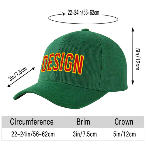 Custom Green Red-Yellow Curved Eaves Sport Design Baseball Cap