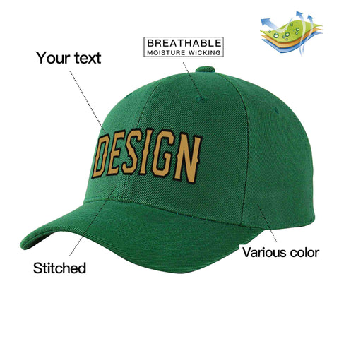 Custom Green Old Gold-Black Curved Eaves Sport Design Baseball Cap