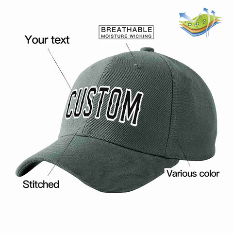 Custom Dark Gray Black-White Curved Eaves Sport Baseball Cap Design for Men/Women/Youth