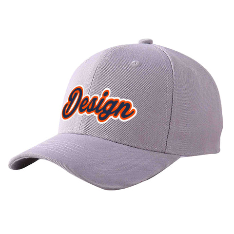 Custom Gray Navy-Orange Curved Eaves Sport Design Baseball Cap