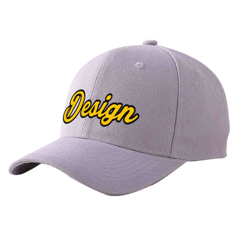 Custom Gray Gold-Black Curved Eaves Sport Design Baseball Cap