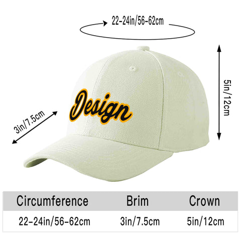 Custom Cream Black-Yellow Curved Eaves Sport Design Baseball Cap