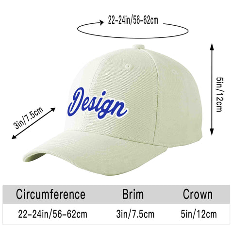 Custom Cream Royal-White Curved Eaves Sport Design Baseball Cap