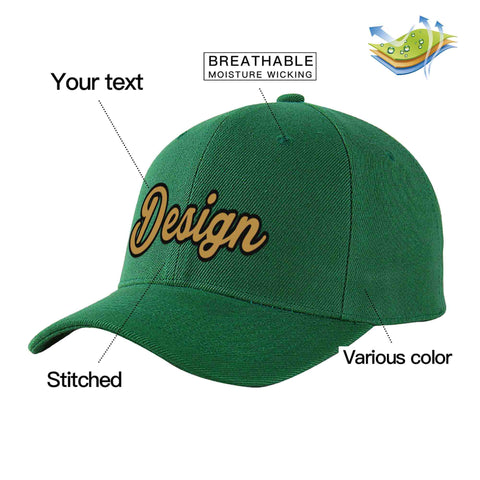 Custom Green Old Gold-Black Curved Eaves Sport Design Baseball Cap