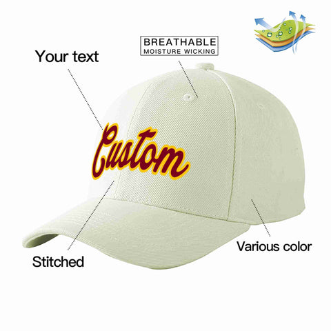 Custom Cream Crimson-Gold Curved Eaves Sport Baseball Cap Design for Men/Women/Youth
