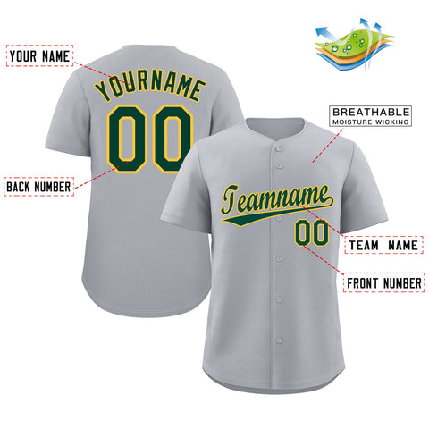 Custom Gray Green-Gold Classic Style Authentic Baseball Jersey