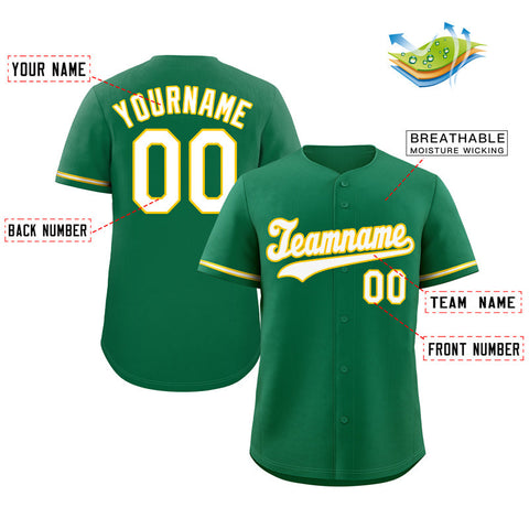 Custom Green White-Gold Classic Style Authentic Baseball Jersey