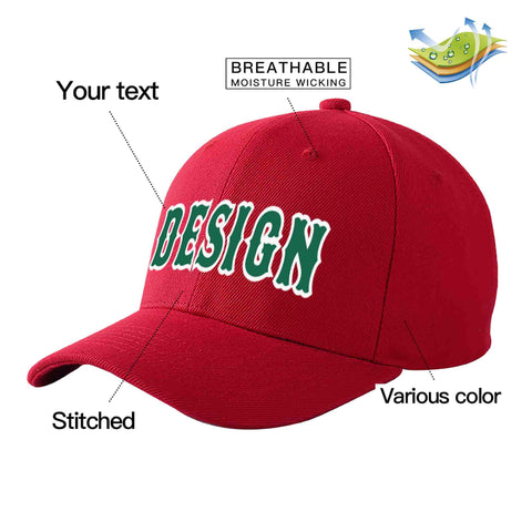 Custom Red Kelly Green-White Curved Eaves Sport Design Baseball Cap