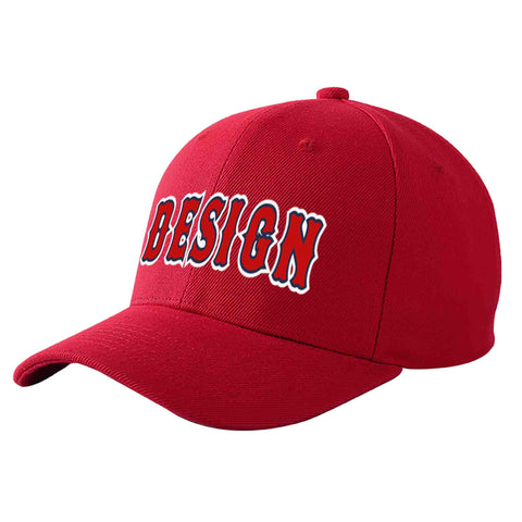 Custom Red Red-Navy Curved Eaves Sport Design Baseball Cap