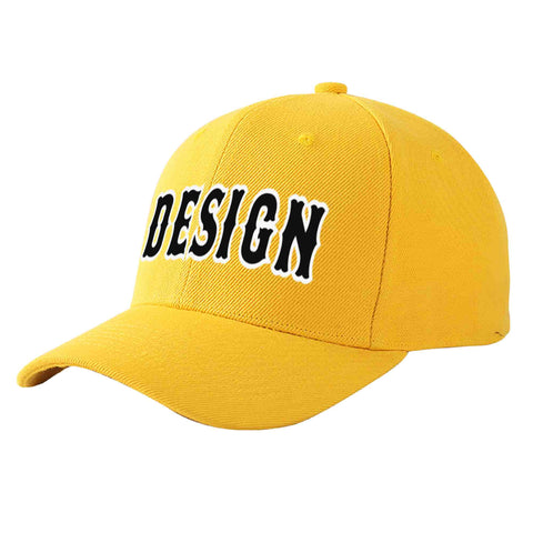 Custom Gold Black-White Curved Eaves Sport Design Baseball Cap