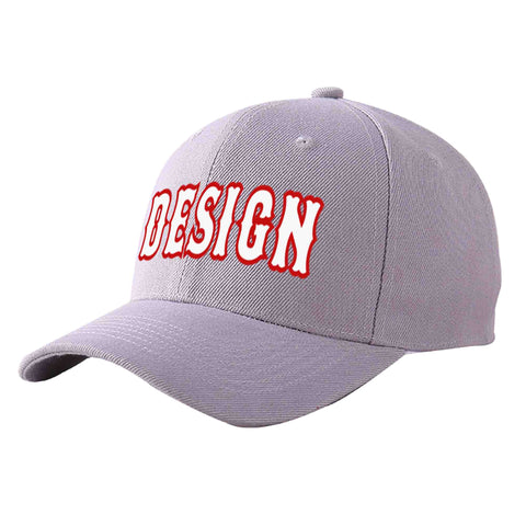 Custom Gray White-Red Curved Eaves Sport Design Baseball Cap