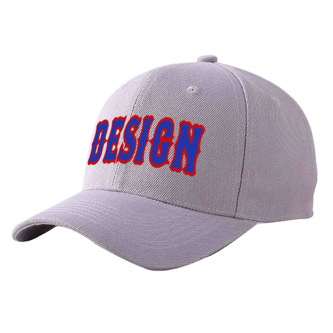 Custom Gray Royal-Red Curved Eaves Sport Design Baseball Cap