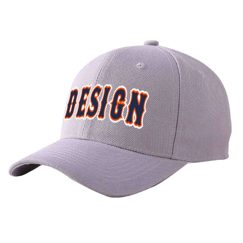 Custom Gray Navy-Orange Curved Eaves Sport Design Baseball Cap