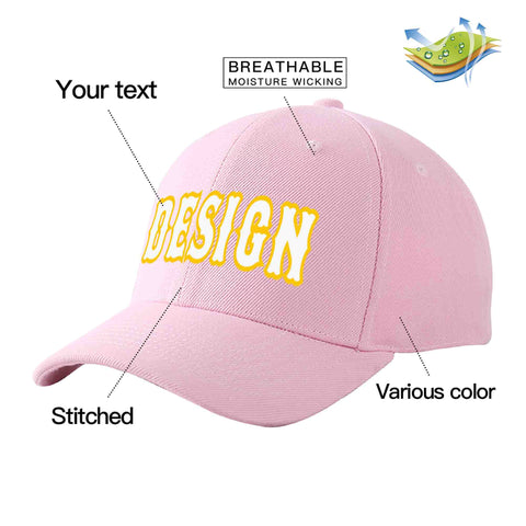 Custom Pink White-Gold Curved Eaves Sport Design Baseball Cap