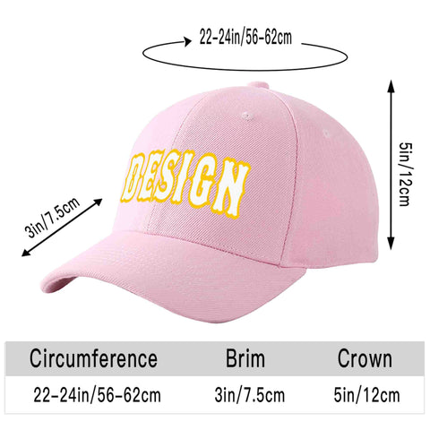 Custom Pink White-Gold Curved Eaves Sport Design Baseball Cap