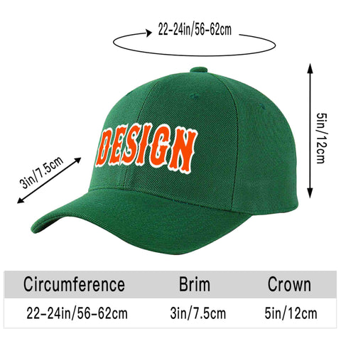 Custom Green Orange-White Curved Eaves Sport Design Baseball Cap
