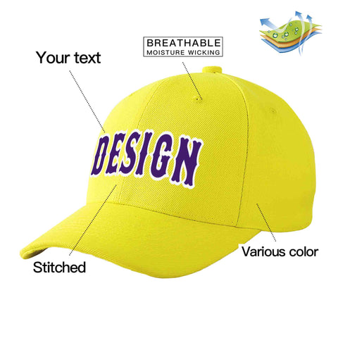 Custom Yellow Purple-White Curved Eaves Sport Design Baseball Cap
