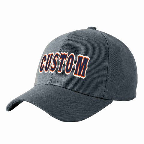 Custom Dark Gray Navy-Orange Curved Eaves Sport Baseball Cap Design for Men/Women/Youth