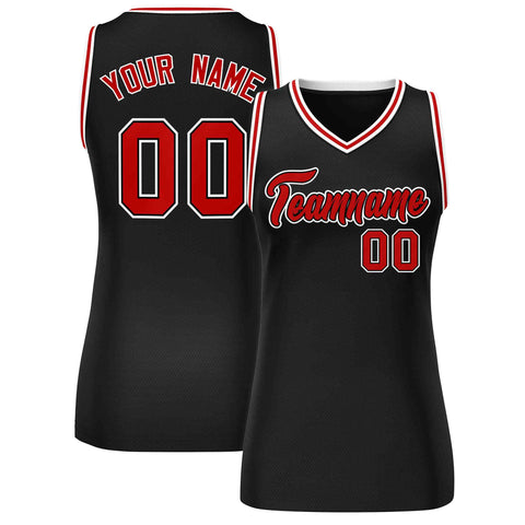Custom Black Red-White Classic Tops Mesh Basketball Jersey for Women