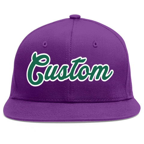 Custom Purple Kelly Green-White Flat Eaves Sport Baseball Cap