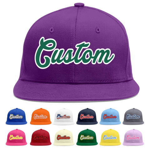 Custom Purple Kelly Green-White Flat Eaves Sport Baseball Cap