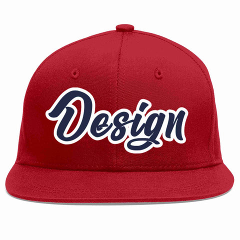 Custom Red Navy-White Flat Eaves Sport Baseball Cap Design for Men/Women/Youth