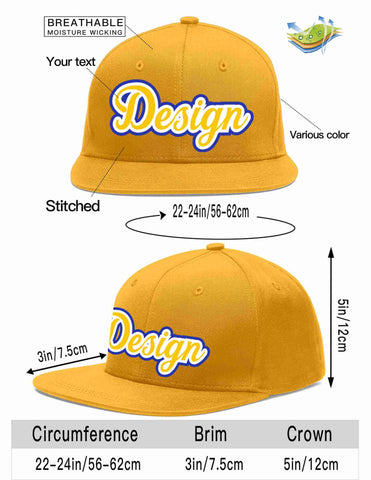 Custom Gold Gold-White Flat Eaves Sport Baseball Cap Design for Men/Women/Youth