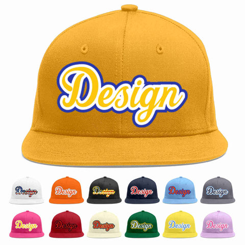 Custom Gold Gold-White Flat Eaves Sport Baseball Cap Design for Men/Women/Youth