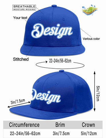 Custom Royal White-Light Blue Flat Eaves Sport Baseball Cap Design for Men/Women/Youth